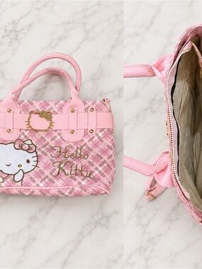 Hello Kitty Pink Plaid Crossbody Tote Bag with Gold Accents